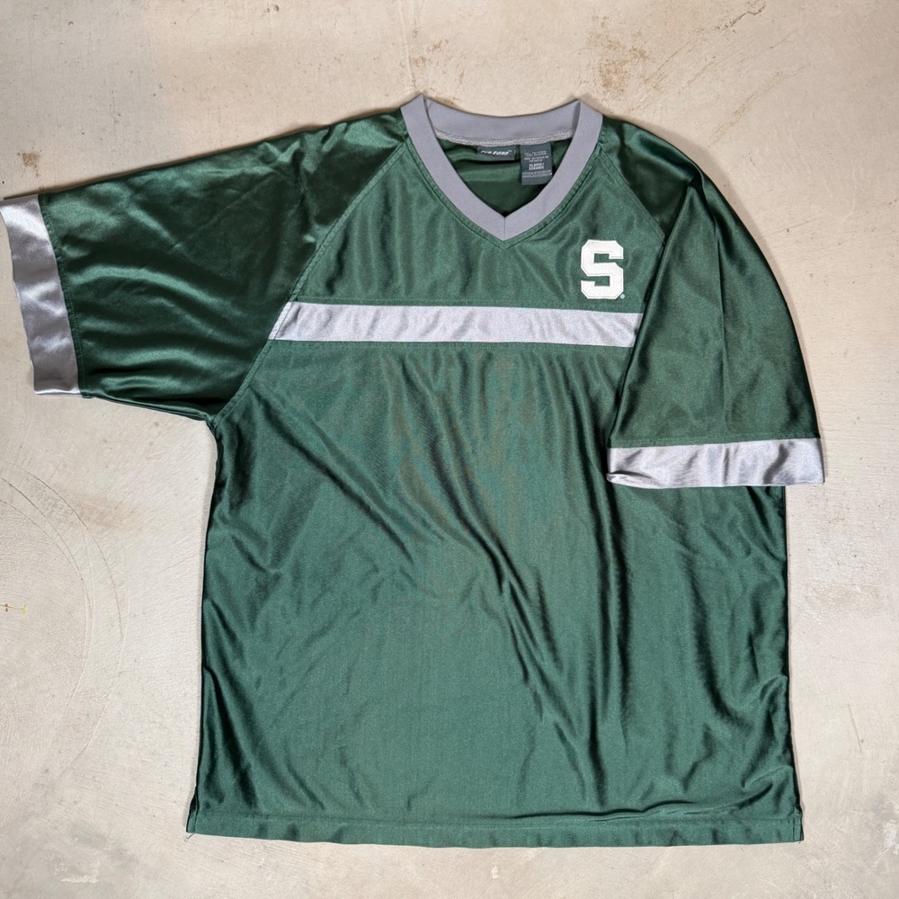 Pro Edge Michigan State Spartans Jersey Mens‎ XL Green V-Neck Raglan Shirt NCAA